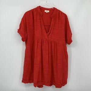 P Cill babydoll mini dress boxy red short sleeve pockets cotton a-line Large